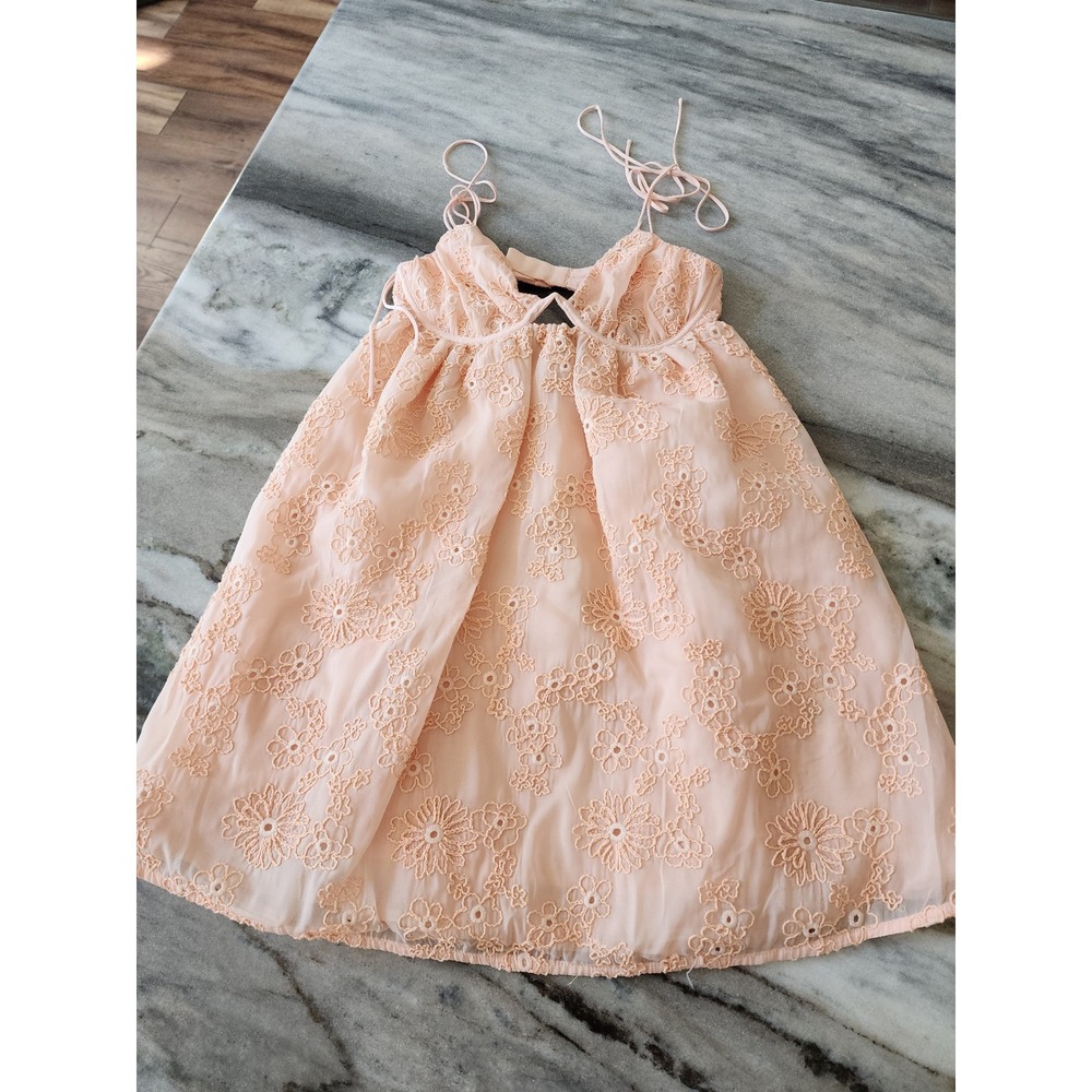 For Love & Lemons Peach Floral Eyelet Bustier Babydoll Dress Small NWT